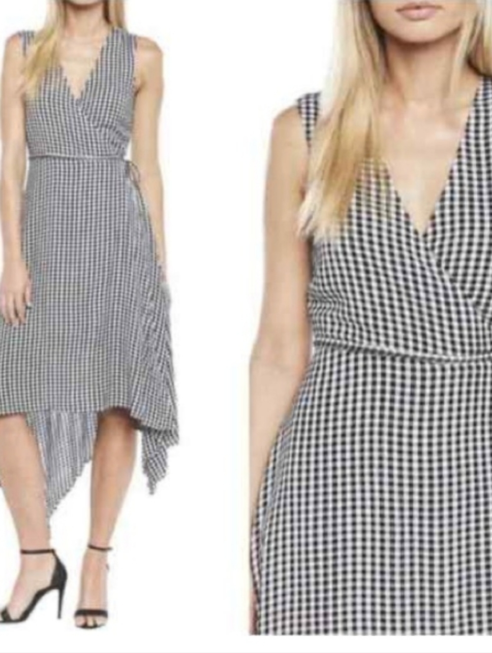 Bardot Asymmetrical Gingham Wrap Dress